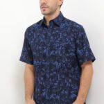Kemeja Lengan Pendek Pierre Cardin Maritime Force Print - Navy Smart Casual Look