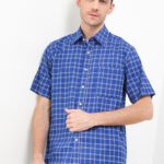 Kemeja Lengan Pendek Pierre Cardin Forge Blue Check - Blue Smart Casual Look