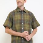 Kemeja Lengan Pendek Pierre Cardin Check Olive Onria - Cotton Casual