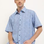 Kemeja Lengan Pendek Pierre Cardin Printed Polleane - Blue Regular Casual