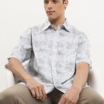 Pierre Cardin Business Casual Shirt Epilogea Print - Regular Short Light Grey