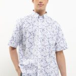 Pierre Cardin Business Casual Shirt Roch Print - Regular Short White