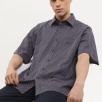 Pierre Cardin Smart Casual Shirt Harde Print - Regular Short Navy