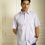 Kemeja Lengan Pendek Pierre Cardin TechnoShirt Grid Check - Purple Cotton Smart Casual