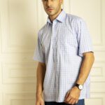 Kemeja Lengan Pendek Pierre Cardin TechnoShirt Aero Grid - Light Blue Cotton Smart Casual