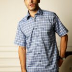 Kemeja Lengan Pendek Pierre Cardin TechnoShirt Micro Check - Blue Cotton Formal