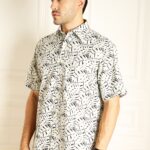 Kemeja Lengan Pendek Pierre Cardin TechnoShirt Abstract Canvas Terra - Cream Cotton Smart Casual