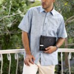 Kemeja Lengan Pendek Pierre Cardin TechnoShirt Shadow Leaf - Blue Cotton Casual