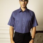 Kemeja Lengan Pendek Pierre Cardin TechnoShirt Mini Geo Yves - Drak Blue Cotton Smart Casual