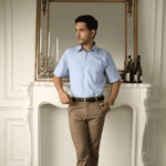 Kemeja Lengan Pendek Pierre Cardin Pinstripe - Blue Cotton Smart Casual