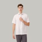 Kemeja Lengan Pendek Pierre Cardin Solid Lunaire - White Linen Smart Casual
